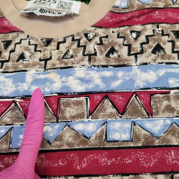 Vintage 80s Tribal Aztec Crop-Top Shirt Womens Medium 19x21 - Picture 6 of 10